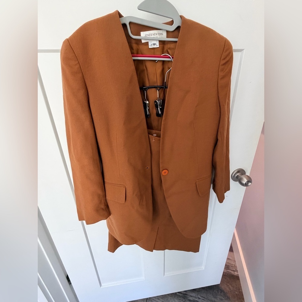 Jones New York Petite Skirt Suit 6P Rust Blazer Career Set